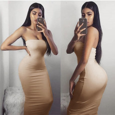 Solid Color Wrap Chest Backless Midi Dress YMYF-8858