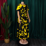 Plus Size Tie Up Print Short Sleeve Maxi Dress GCZF-8619