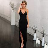 V Neck Backless Split Sling Maxi Dress YMYF-8859