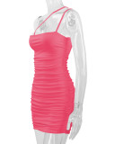 Solid Color Sexy Pleated Sling Mini Dress YMYF-0863