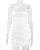 Solid Color Sexy Pleated Sling Mini Dress YMYF-0863