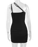 Solid Color Sexy Pleated Sling Mini Dress YMYF-0863