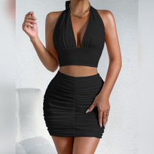 Sexy V Neck Halterneck Two Piece Skirts Set YMYF-9270