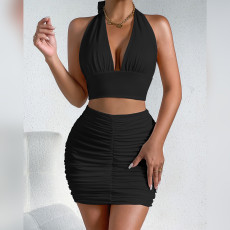 Sexy V Neck Halterneck Two Piece Skirts Set YMYF-9270