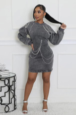 Chain Embellished Denim Mini Dress YRST-T026