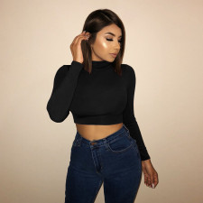 Sexy Long Sleeve Solid Color Tops YMYF-8861