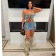 Plush Patchwork Bustier Tops And Skirts Denim 2 Piece Set YRST-T034