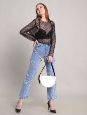 Rhinestone Spliced Wide Leg Jeans YRST-R110