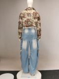 Print Zipper Shorts Coat Jeans Suit YRST-T022