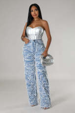 High-waisted Holes Tassel Loose Jeans YRST-R085