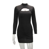 Long Sleeve Hollow Out Mini Dress YMYF-9228