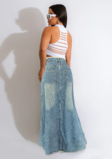 Holes Loose Denim Long Skirt WAF-77692
