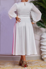 Plus Size Flower Decoration Lantern Sleeve Long Dress MK-3210