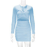 Solid Color Pleated Hollow Out Mini Dress YMYF-9238