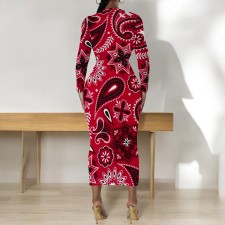 Plus Size Fashion Print Long Sleeve Midi Dress PN-8610
