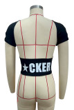 Letter Print Short Sleeve Backless T Shirt GFCF-1328