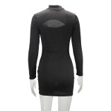 Long Sleeve Hollow Out Mini Dress YMYF-9228
