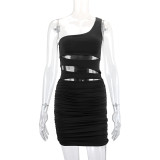 Single Shoulder Hollow Out Sexy Mini Dress YMYF-9257
