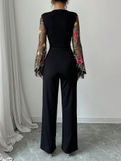 Mesh Embroidered Patchwork Skinny Jumpsuit GWDS-241210