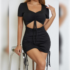 Hollow Out Short Sleeve Bandage Dress YMYF-9225