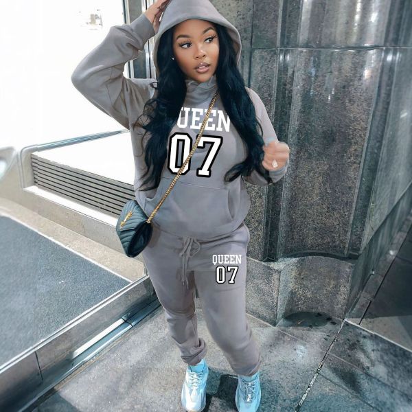 Plus Size Printed Padded Sweatshirt Pants Suit GDNF-5999Q13