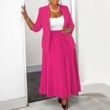 Plus Size Casual Blazer And Press Pleated Skirt Suit NNWF-8066