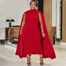 Plus Size Solid Color Patchwork Sleeve Maxi Dress NNWF-8059