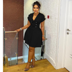 Plus Size Solid Color Short Sleeve Mini Dress NNWF-6085