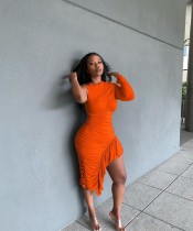 Irregular Single Sleeve Ruffles Dress WUM-860