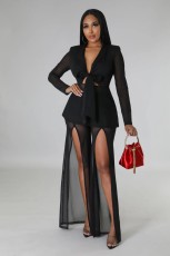 Solid Color Tie Up Tops Split Pants Suit GFDY-1306