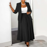 Plus Size Casual Blazer And Press Pleated Skirt Suit NNWF-8066