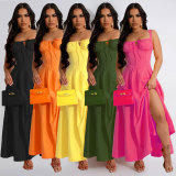 Sleeveless Solid Color Sling Maxi Dress GTYZ-7369