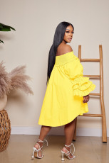 Plus Size Solid Color Off Shoulder Loose Midi Dress GTYZ-7275