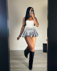 Satin Mini Pleated Bubble Skirt QXLB-10088