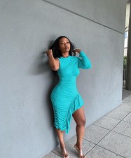Irregular Single Sleeve Ruffles Dress WUM-860