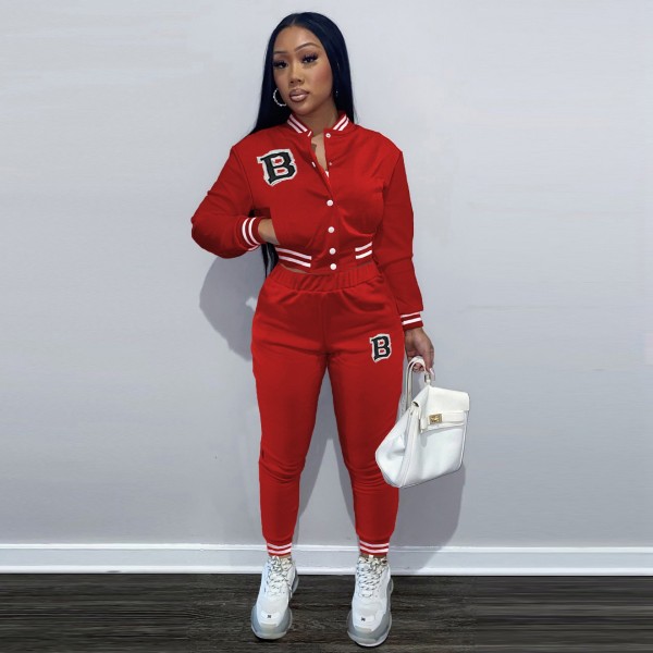 Fashion Letter Print Long Sleeve Pants Suit WUM-21011