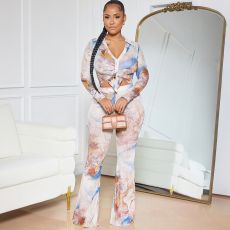 Mesh Top Double Layer Micro Flare Pants Set GTYZ-7509