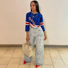 Fashion Loose Patchwork Straight Jean GSYI-8633