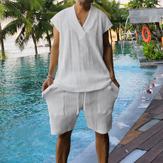 Men's V Neck Sleeveless Knits T Shirt Short Suit ZYFY-2425