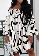 Plus Size Fashion Print Off Shoulder Loose Dress GTYZ-7348