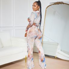 Mesh Top Double Layer Micro Flare Pants Set GTYZ-7509