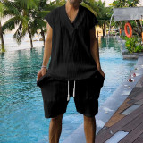 Men's V Neck Sleeveless Knits T Shirt Short Suit ZYFY-2425
