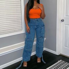 Fashion Solid Multi-pockets Jeans GSYI-30000