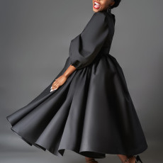 Plus Size Bubble Sleeve Big Swing Midi Dress GCZF-D491-C1