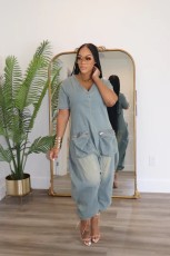 Loose Short Sleeve Denim Jumpsuit WXHY-XHY436