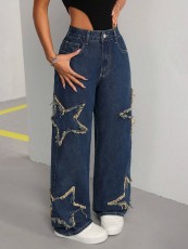 Star Tassel Raw Edge Loose Jeans WXHY-XHY4046