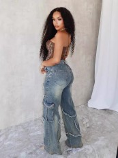 Star Tassel Raw Edge Loose Straight Jeans WXHY-XHY377
