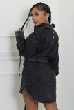 Long Sleeve Single-breasted Tie Up Denim Coat WXHY-XHY4013