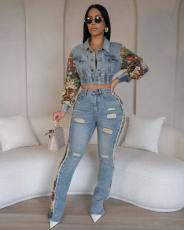 Vintage Lace Patchwork Denim  2-Piece Pants Set WXHY-XHY410