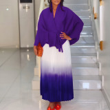 Tie Up Bat Sleeve Top Gradient Color Half Body Skirt Suit GCZF-8610